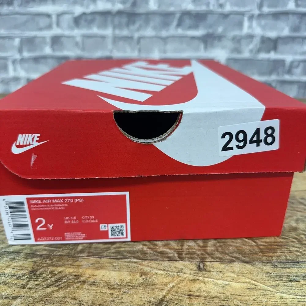 Nike Air Max 270 Black White Antrhhracite Red AO2372-001 PS Kids Size 2Y New